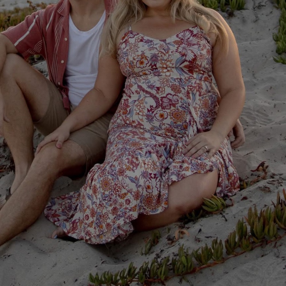 Altar'd State Floral High-Low Maxi Dress in Cream and Rust
